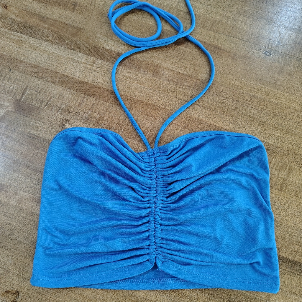 Blue Ruched Halter Top Size Xs